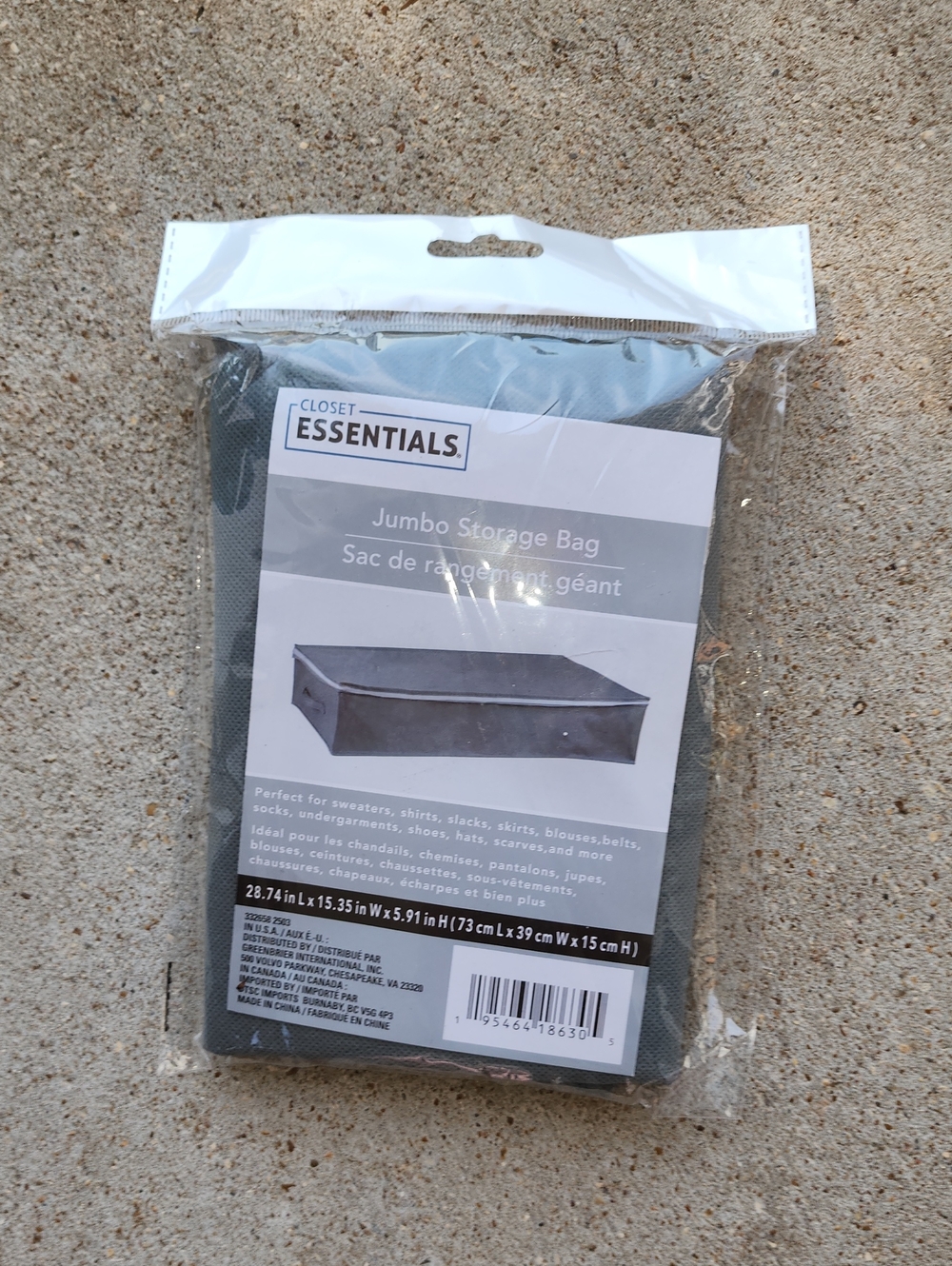 Jumbo Zippered Storage Bag With Handle in Gray See Measurements In Description